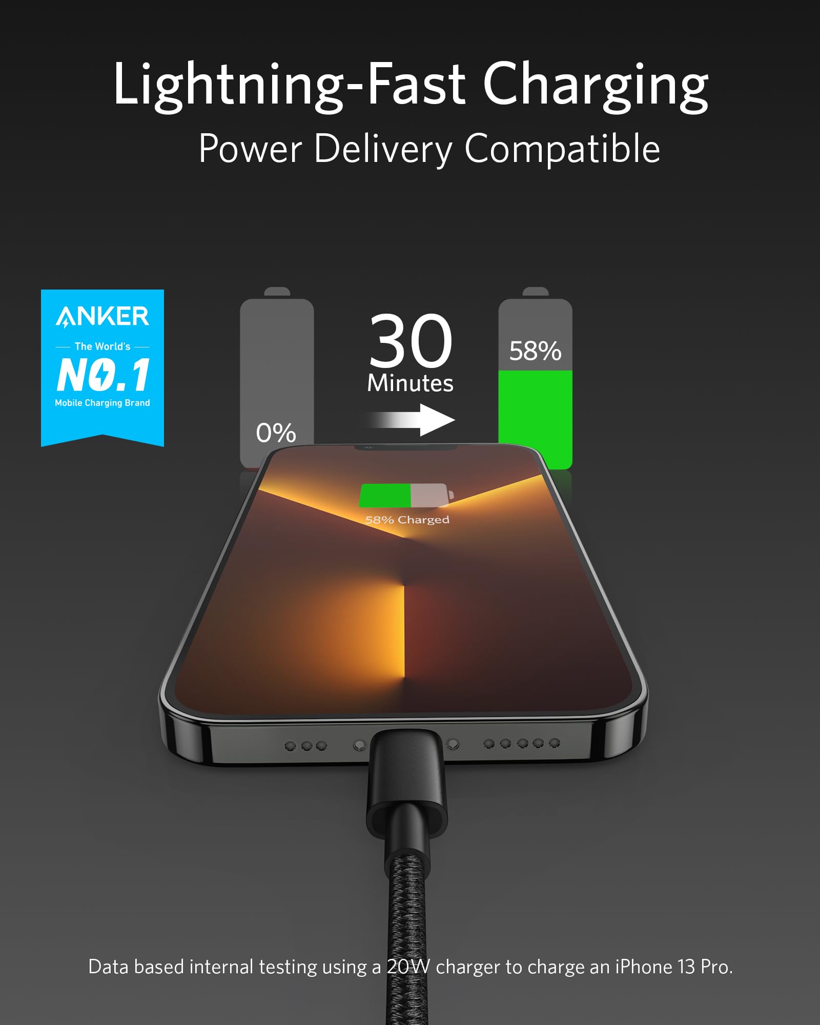 anker-331-usb-c-lightning-ladekabel-3m-schwarz-mfi-nylon image 2