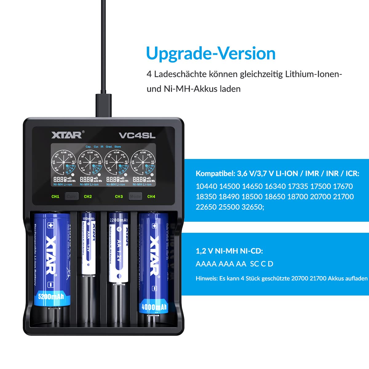 xtar-vc4sl-adapter-akku-ladeger-t-18650-21700-aa-aaa image 2