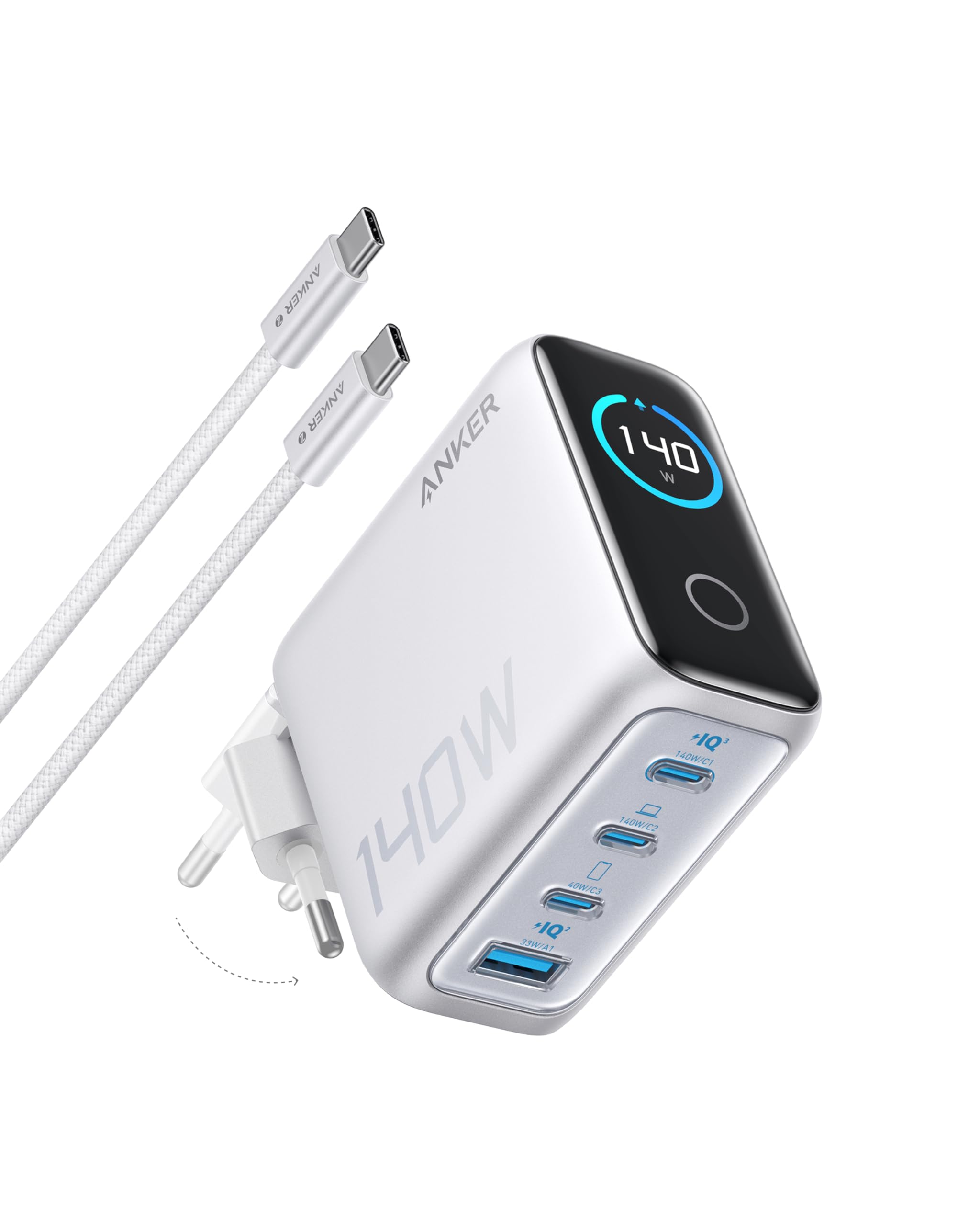 anker-140w-usb-c-ladeger-t-4-port-gan-dunkelgrau-display image 7