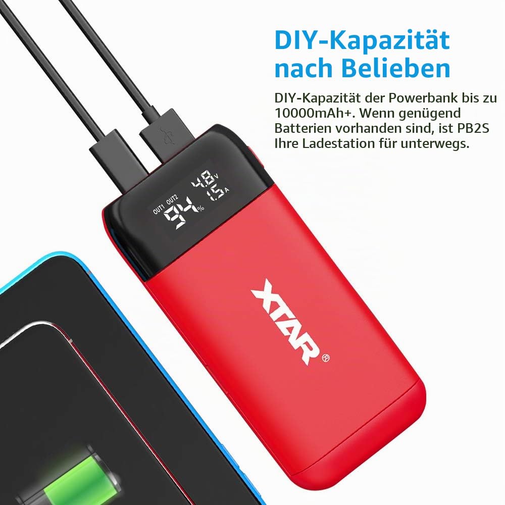 xtar-pb2s-ladeger-t-18650-akkuladeger-t-rot-mit-powerbank image 3