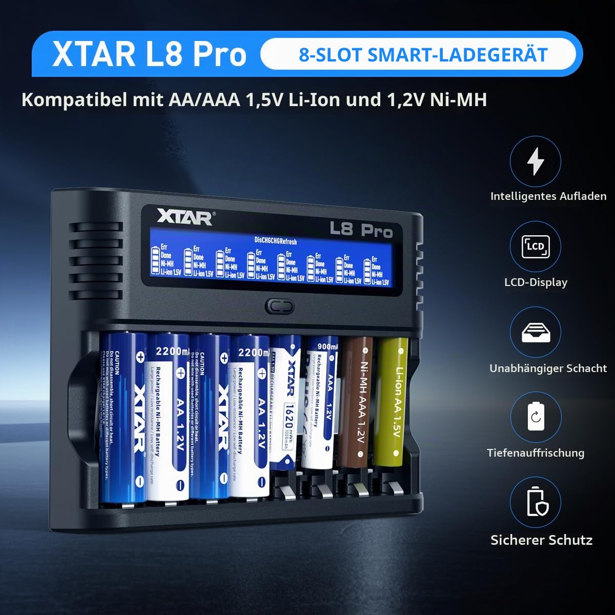 xtar-l8-pro-8-fach-ladeger-t-aa-aaa-usb-c-mit-lcd-refresh image 2