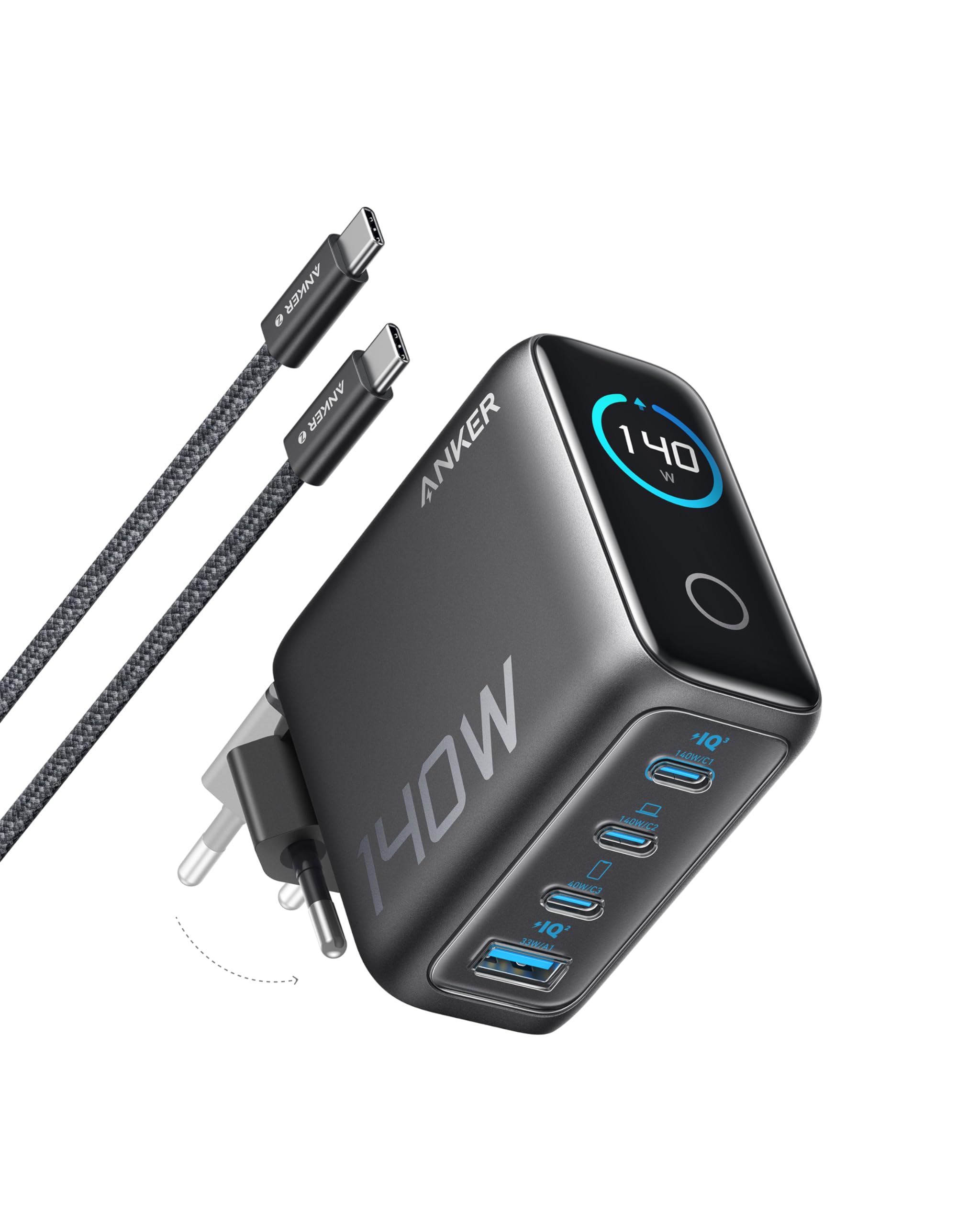 anker-140w-usb-c-ladeger-t-4-port-gan-dunkelgrau-display image 1