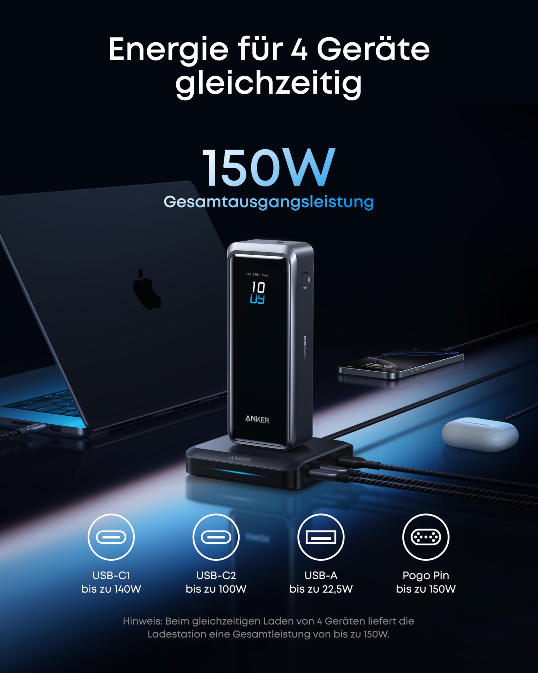 anker-prime-ladebasis-150w-ladestation-3-ports-ohne-powerbank image 3