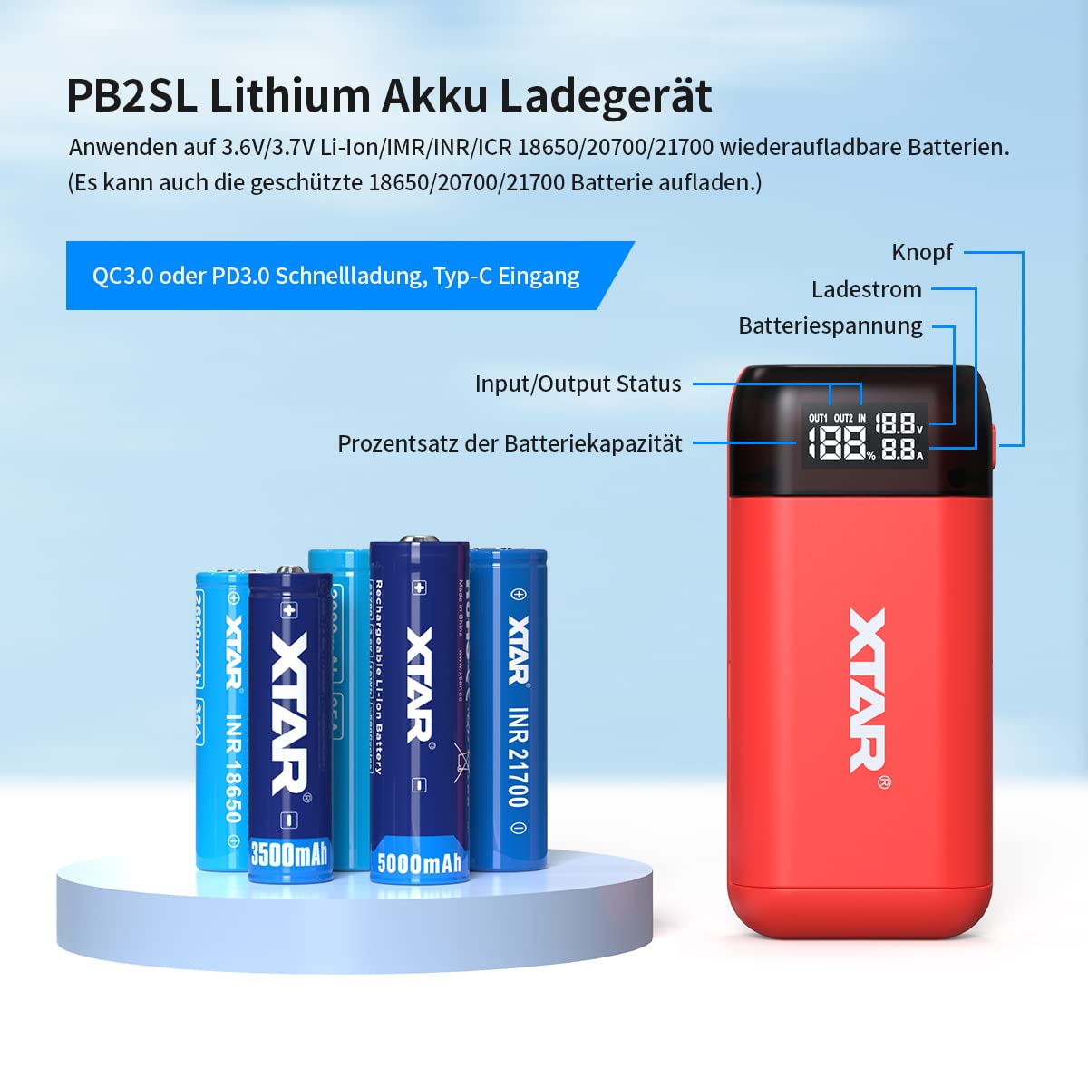 xtar-pb2sl-akku-ladeger-t-18650-21700-rot-powerbank image 2