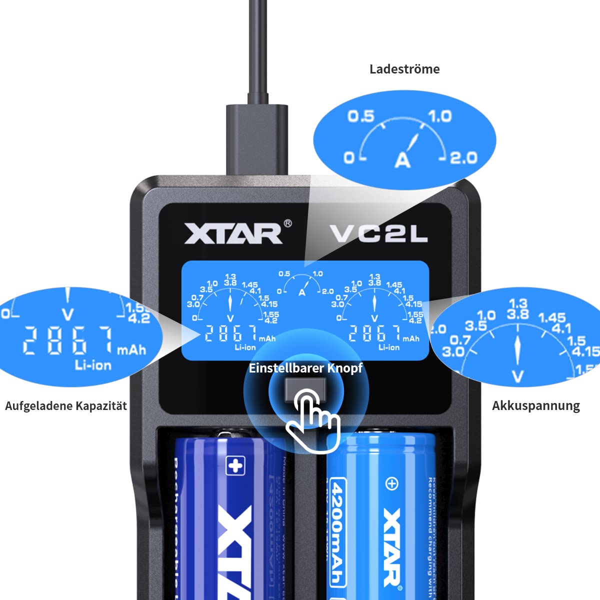 xtar-vc2l-18650-ladeger-t-2-schacht-usb-c-lcd-aa-aaa image 3