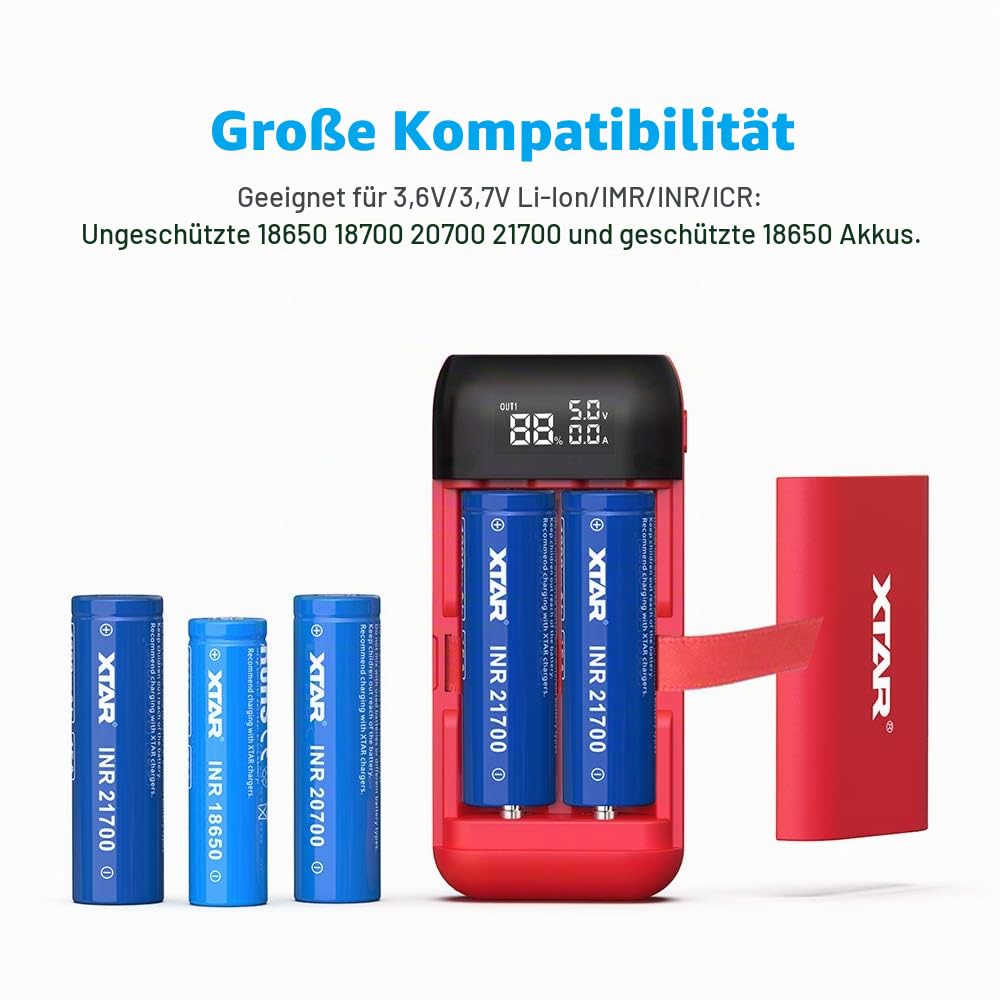 xtar-pb2s-ladeger-t-18650-akkuladeger-t-rot-mit-powerbank image 2