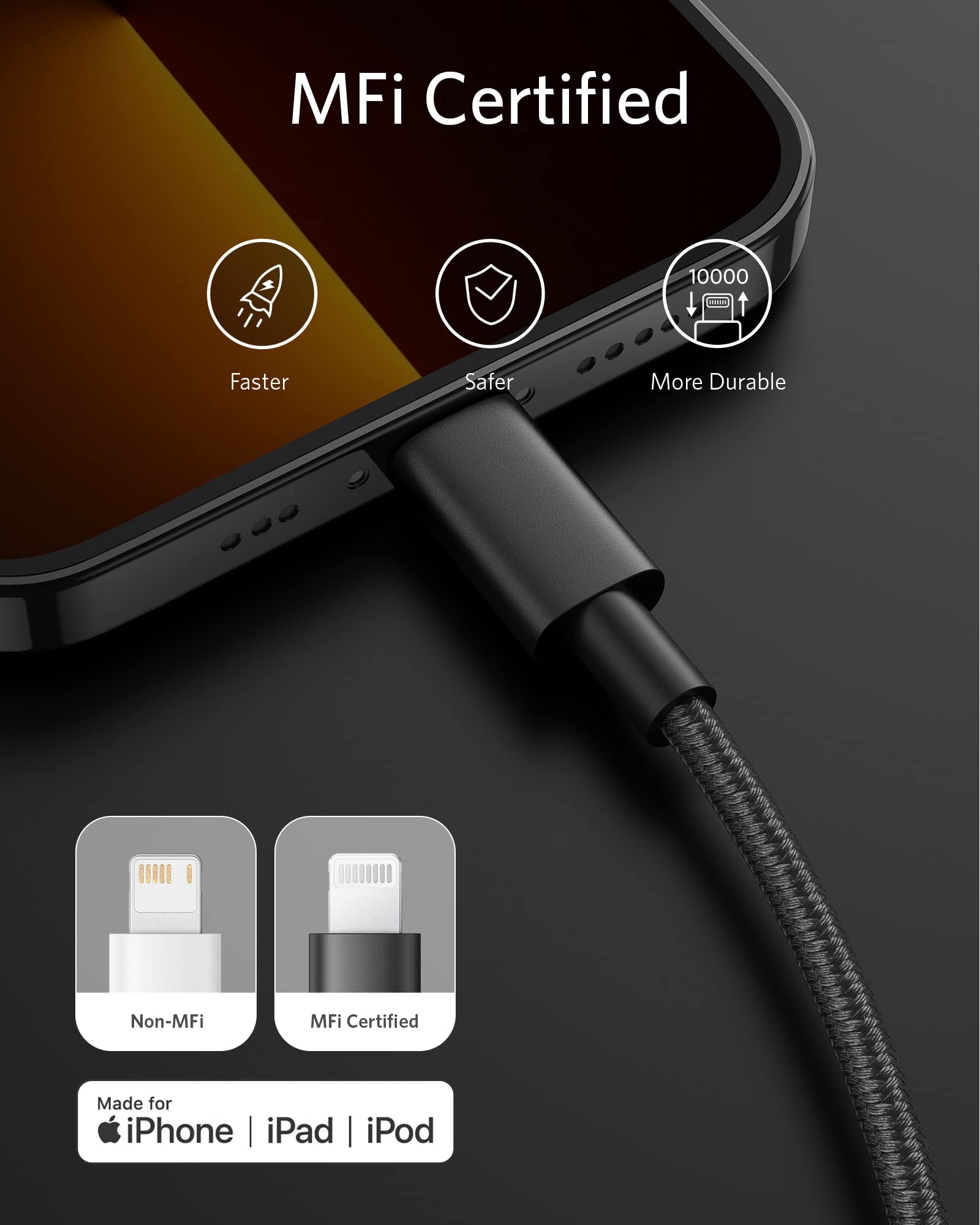 anker-331-usb-c-lightning-ladekabel-3m-schwarz-mfi-nylon image 4